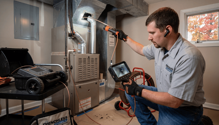 A Trenchless Innovations Technician Performing A Fall Duct Inspection In A Chicago Area Home